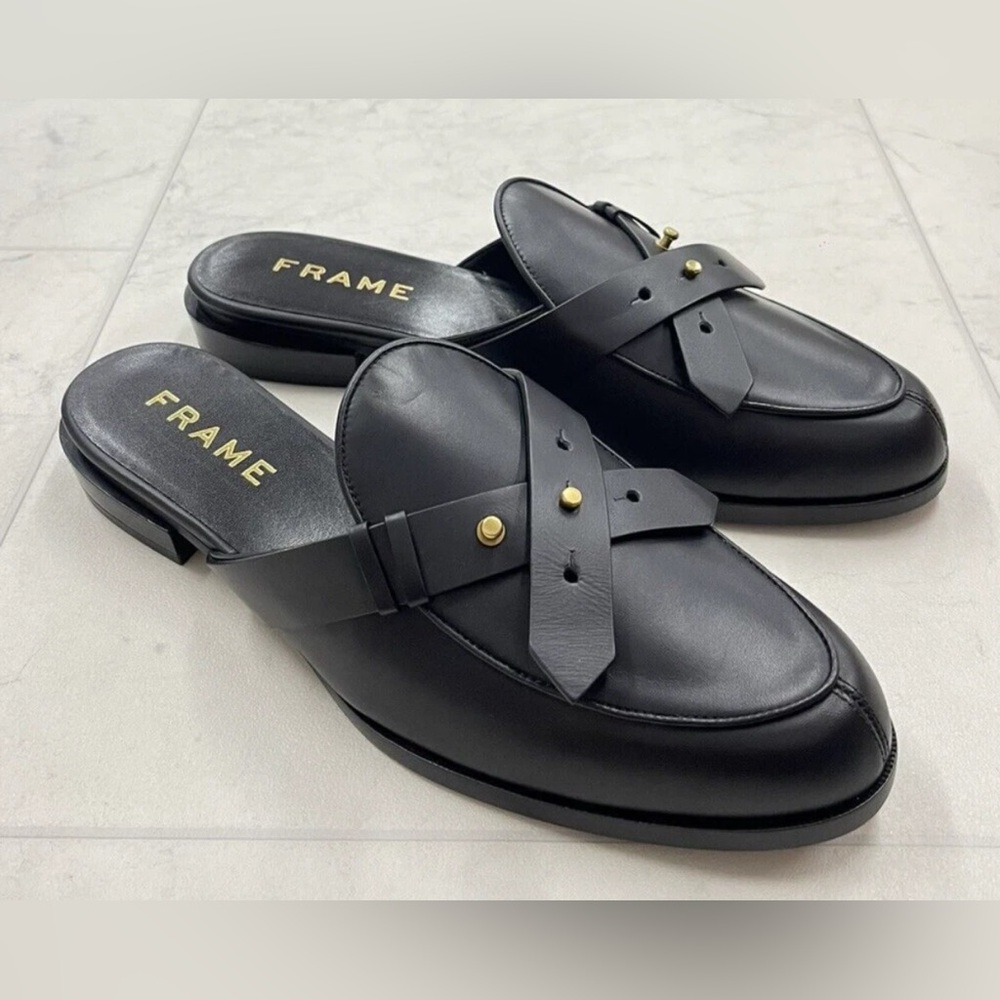 Brand New in Box $400 Frame Le Sweetzer Slide Mule Leather Black 36.5 (US 7)